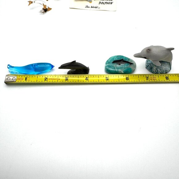 Set Of 7 Dolphin Figurines Glass Stone Resin Vtg Sea World Bottlenose - Picture 3 of 14